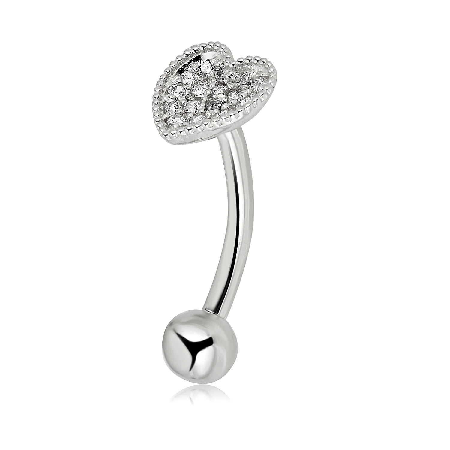 AVORA 10K White Gold Simulated Diamond CZ Clustered Heart Belly Button Ring Body Jewelry (14 Gauge)