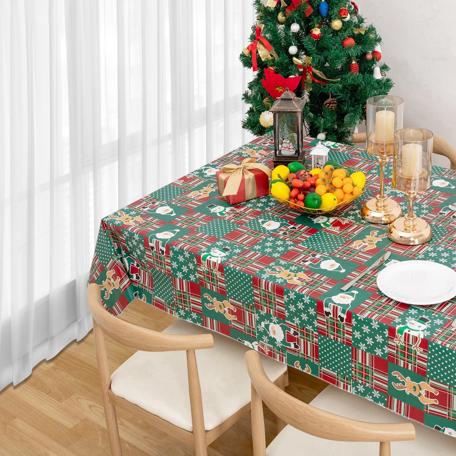 RAY STAR Christmas Tablecloth 60x120 inch Rectangle Xmas Tablecloth Waterproof Vinyl Tablecloth with Flannel Backing