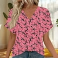 thumbnail image 2 of Jamicy Womens Summer Blouses Summer Outfits Womens Blouse 2025 Summer Short Sleeve V Neck Buttons Tops Loose Comfortable T-Shirt Top, 2 of 5