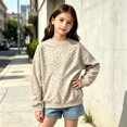thumbnail image 2 of Kids Leopard Print Crew Neck Sweatshirt Boys Girls Long Sleeve No Hood Pullover Top Soft Loose Fit Casual Sweatshirt for Autumn Winter Campus Outdoor Daily Wear(Beige,3-4 Years), 2 of 4