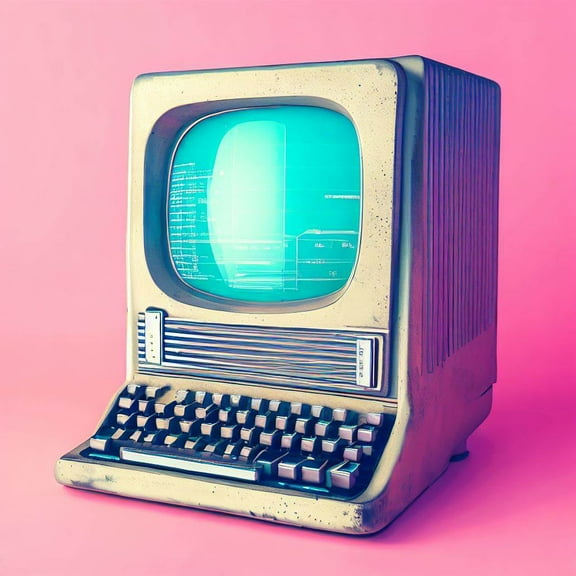 Vintage Computer and Monitor Digital Art I - 12" x 12" Wall Decor