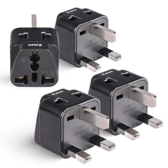 OREI UK to India Adapter Plug, India to UAE, Hong Kong, Dubai Adapter - Type G Plug - 2 in 1 - Perfect for Laptop, Camera, Chargers - UK Adapter - CE - RoHS - Black - 4 Pack