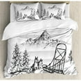 thumbnail image 3 of Alaskan Malamute Duvet Cover Set Queen Size, Mountain Landscape in Winter Sledding Dogs Pine Trees Wilderness Art, Decorative 3 Piece Bedding Set with 2 Pillow Shams, Black and White, by Ambesonne, 3 of 3