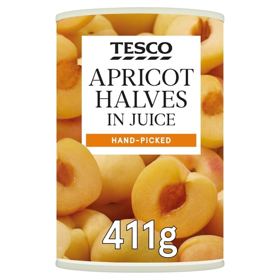 Tesco Apricot Halves In Juice 411G, Imported from Britain