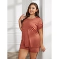 thumbnail image 3 of Pijamas de talla grande para mujer, de verano, para chica gordita, de color liso, holgados, informales, talla 5XL, pantalones cortos de manga corta, ropa de dos piezas para el hogar, 3 of 6