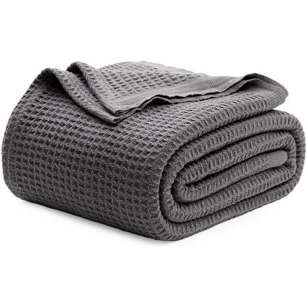 Bedsure 100% Cotton Blankets Twin-XL Dark Grey - Waffle Weave Blankets ...