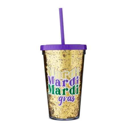 Mardi Gras Gold Confetti Tumbler with Lid and Straw, by Way To Celebrate