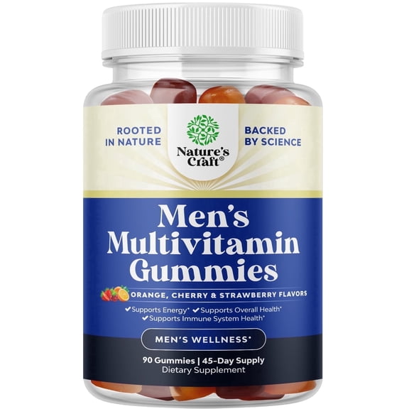 Natures Craft Daily Mens Multivitamins Gummies - Mens Gummy Multivitamins with Zinc and Biotin Immune Support Gummies - Potent Vitamins for Energy and Immunity Non-GMO Gluten Free Halal 90 Count