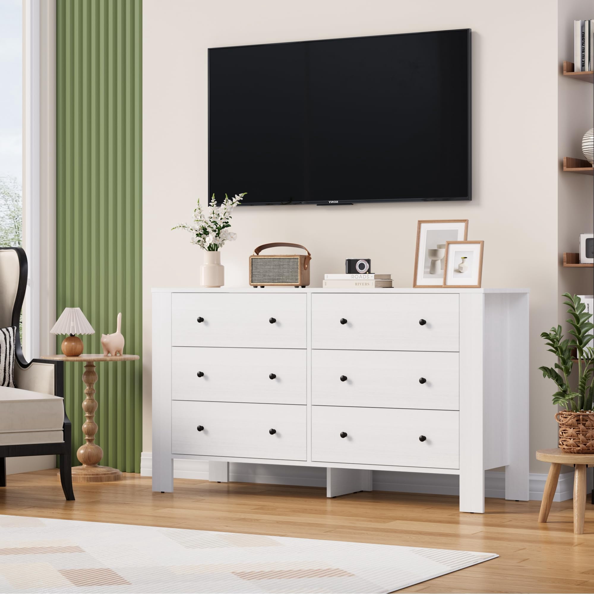 6 Drawer Dresser, Modern Wood Dresser for Bedroom, with Deep Drawers & Metal Knobs, for Hallway, Entryway, Living Room