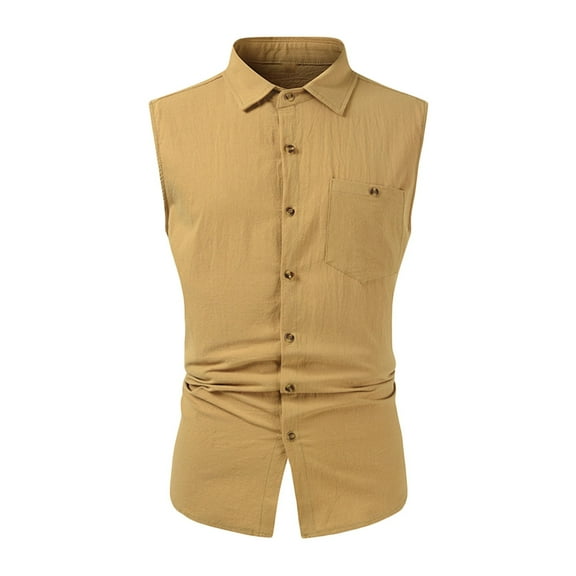 Nnhblu Tank Tops Men Turndown Collar Sleeveless Cotton Linen Gym Shirts Men Graphic Funny Brown XL
