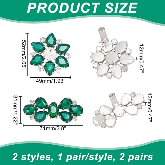 4 Pcs Rhinestones Shoe Clips 2 Styles Emerald Elegant Flower Bow Crystal Shoe Buckles Detachable Metal Shoe Clips Shoes Charm Decoration