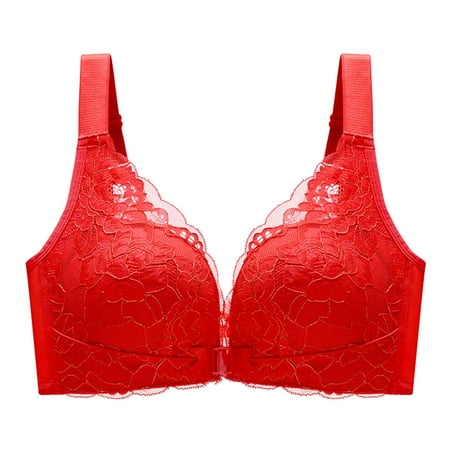 

njshnmn Wirefree Bras for Women Plus Size Lace Bra Wirefreee Bra Adjustable Shoulder Straps Bras Red 36