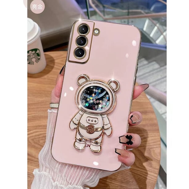 Funda de teléfono chapada con soporte de oso espacial de arena movediza para Samsung Galaxy S21 S20 FE Note 20 10 Pro S23 S22 Ultra S10 Plus Lite Fivean unisex