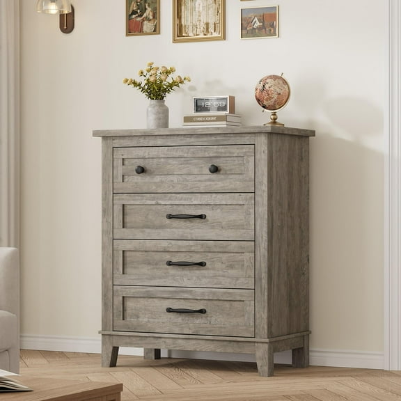 4 Dresser for Bedroom, 34.8" Tall Vertical Drawer Dresser with Large Storage, Freestanding Wooden Closet Chest for Bedroom, Living Room