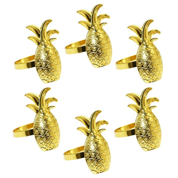 Golden Pineapple Napkin Rings Set of 6 Zinc Alloy for Decorative Table Settings