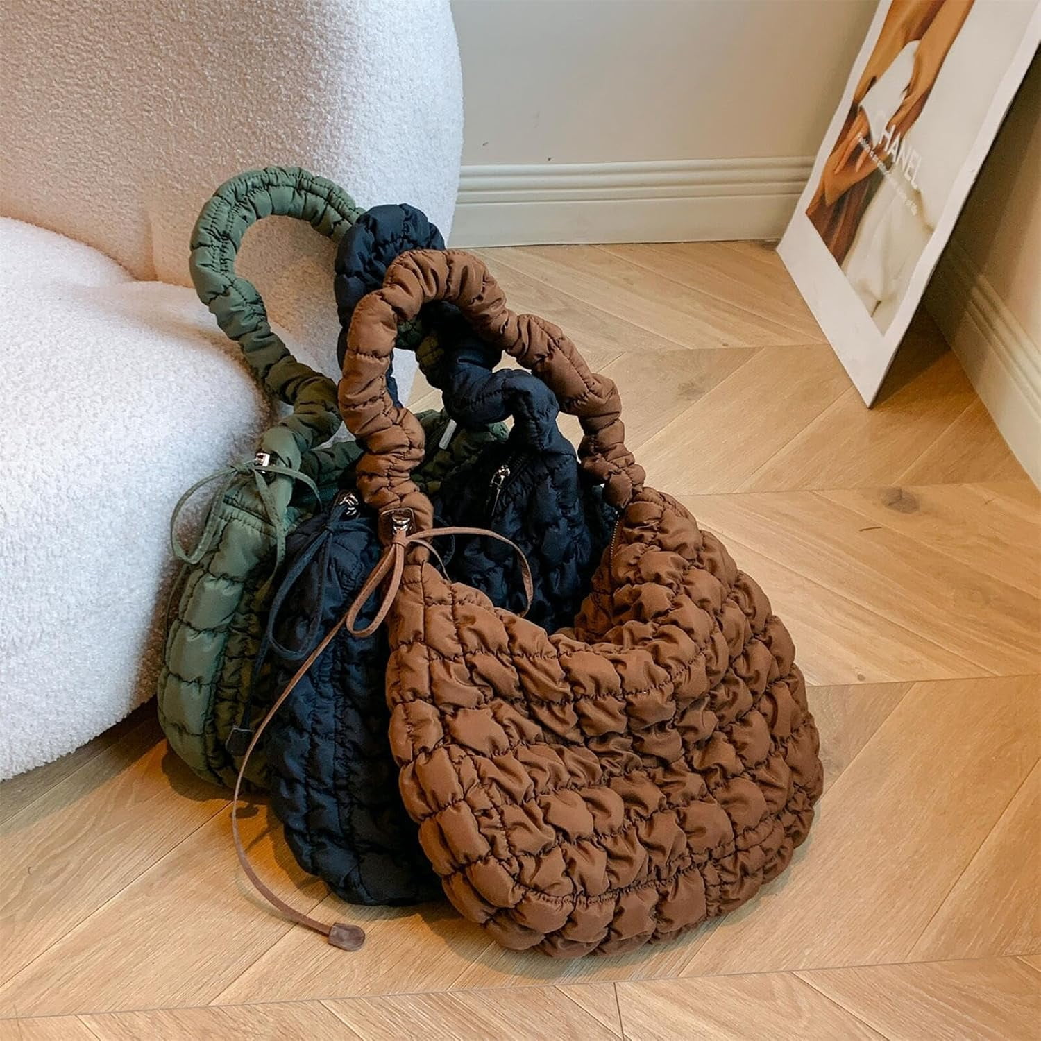 CoCoMangos Cotton Padded Shoulder Crossbody Bag for Women Large Hobos Quilted Handbag and Purses Lightweight Adjustable Shoulder Strap