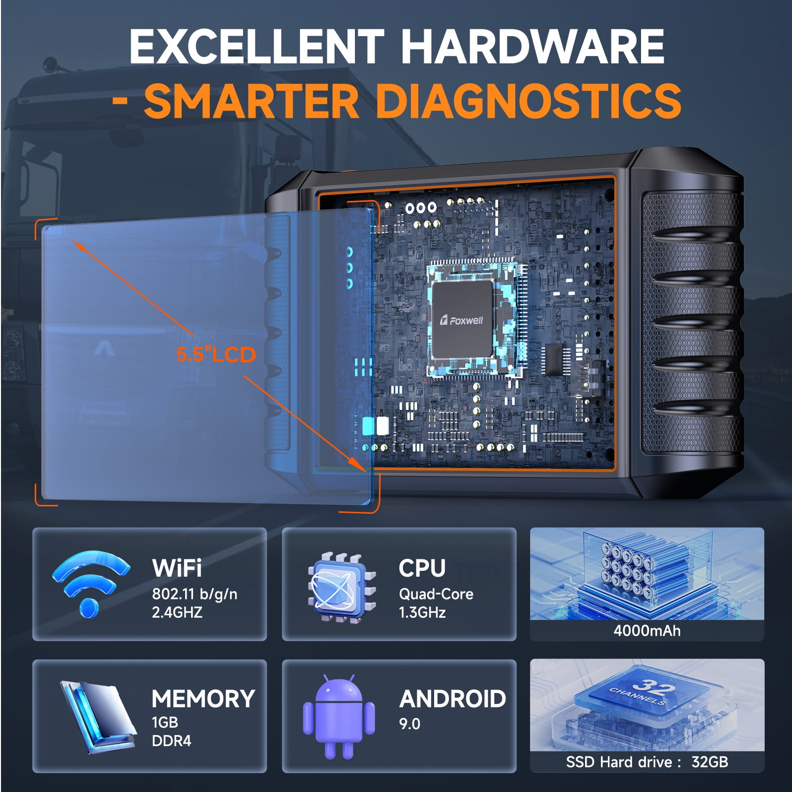 FOXWELL Heavy Duty Truck Scanner with DPF Regen, Full System Diesel Diagnostic Scan Tool for Cummins, Detroit, Caterpillar, Paccar, Hino & More Pickup Semi Trucks