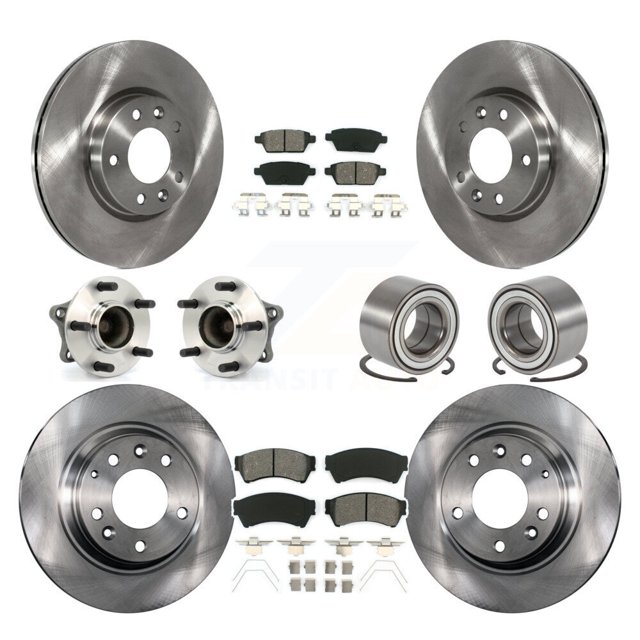 Transit Auto Front Rear Wheel Hub Bearings Assembly Disc Brake Rotors and Semi-Metallic Pads Kit (10Pc) for Car 2009-2013 Mazda 6 3.7L - Left Right Side (Driver Passenger) KBB-106725