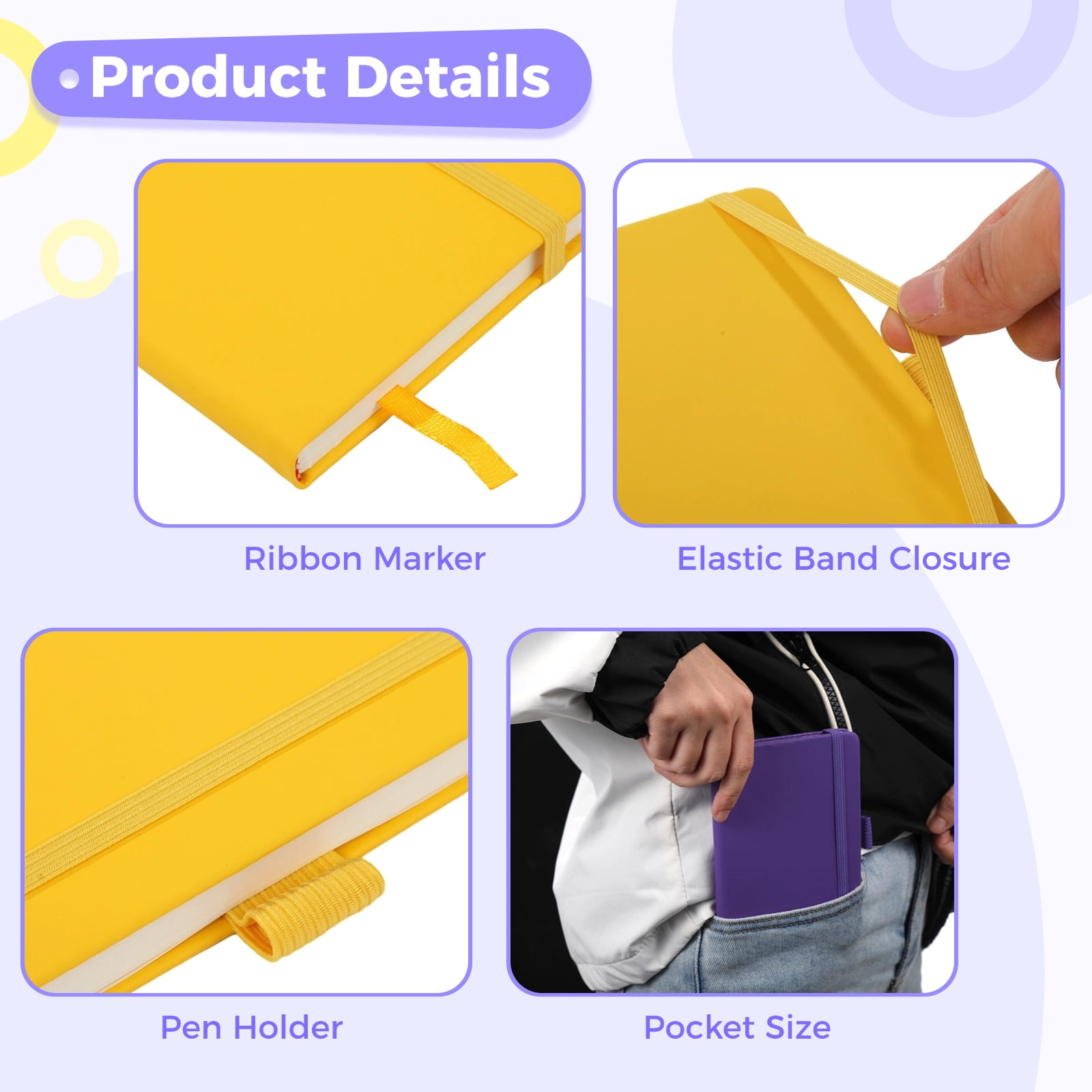 Small Notebooks A6 Pocket Journal 12 Pack, 80 Sheets/160 Pages, Elastic Closure, Pen Holder, Page Marker, 6 Colors, 5.5 x 3.7 in