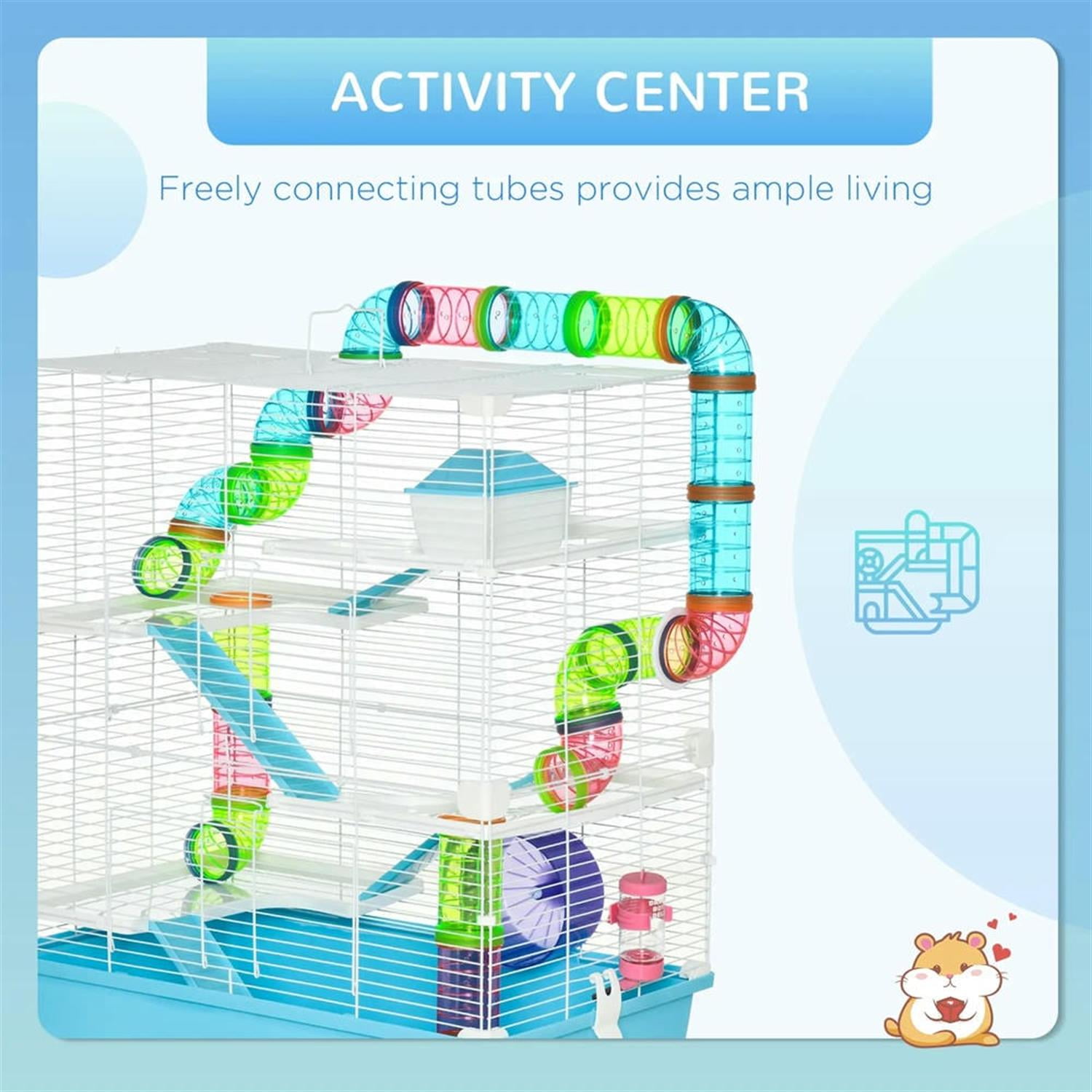 Kadyn 23" 5 Tiers Hamster Cage, Rodent Gerbil Mouse Mice Rat Wire Cage with Exercise Wheels and Water Bottle for Small Animal Habitats, Blue