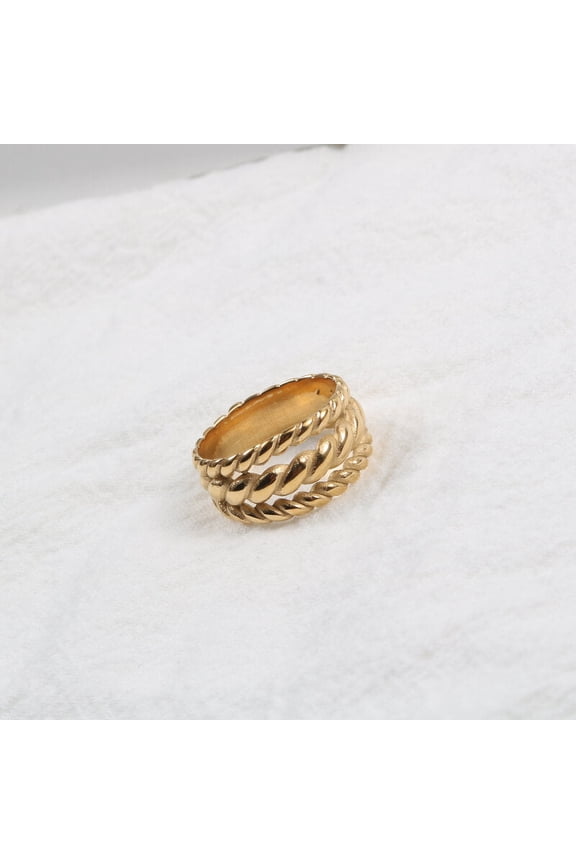 Titanium Steel Gold Plated Vintage Wide Thread Ring
