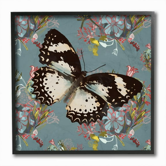 Stupell Industries Butterfly On Blue Pink Pattern Abstract Design Graphic Art Black Framed Art Print Wall Art, 12x12, by Karen Dreyfus