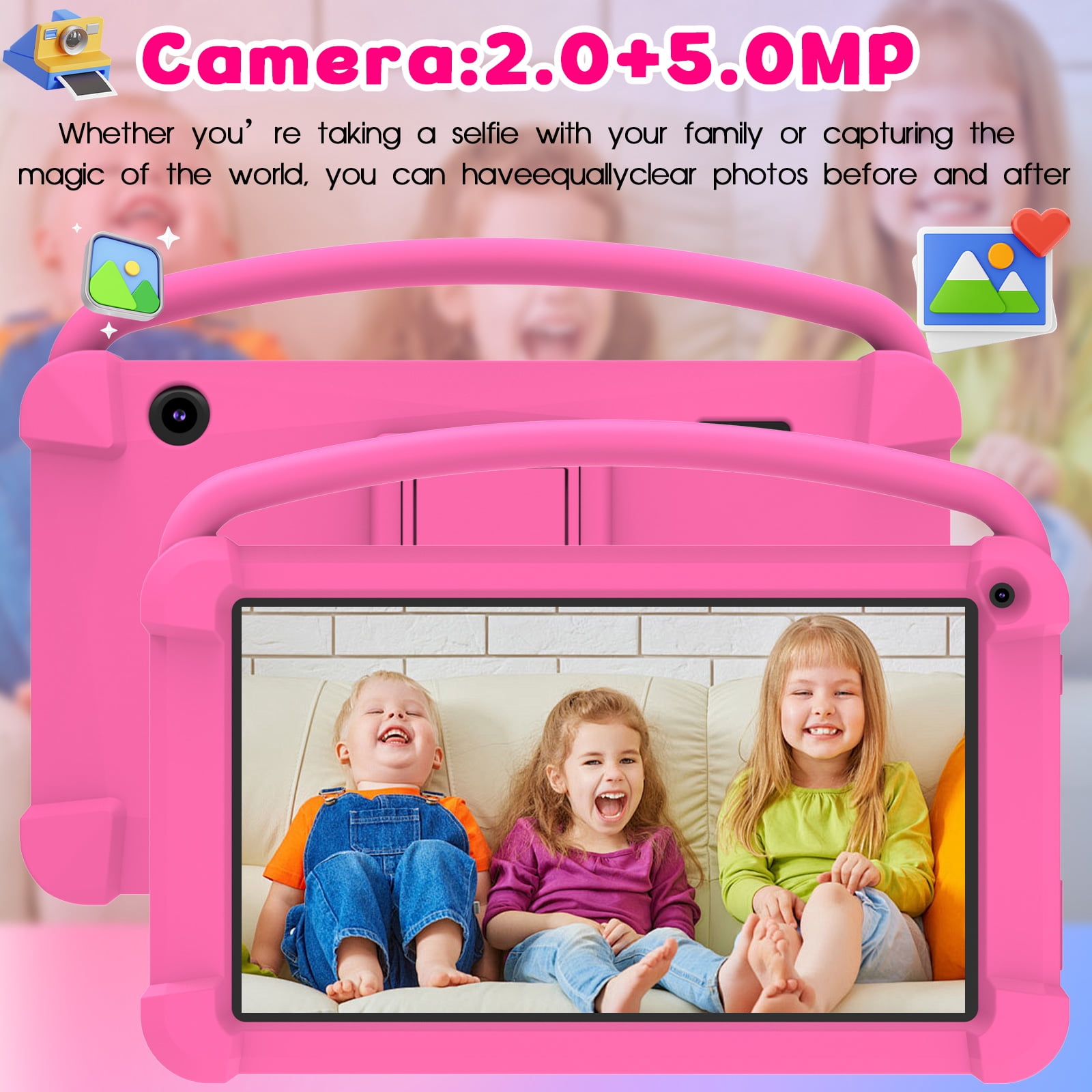 7 Inch Kids Table for kid, Android Toddler Tablets, Children Tablet with 32GB Storage 4GB RAM WiFi BT Shockproof Case Dual Camera Educationl Games Parental Control, Kids Software Pre-Installed