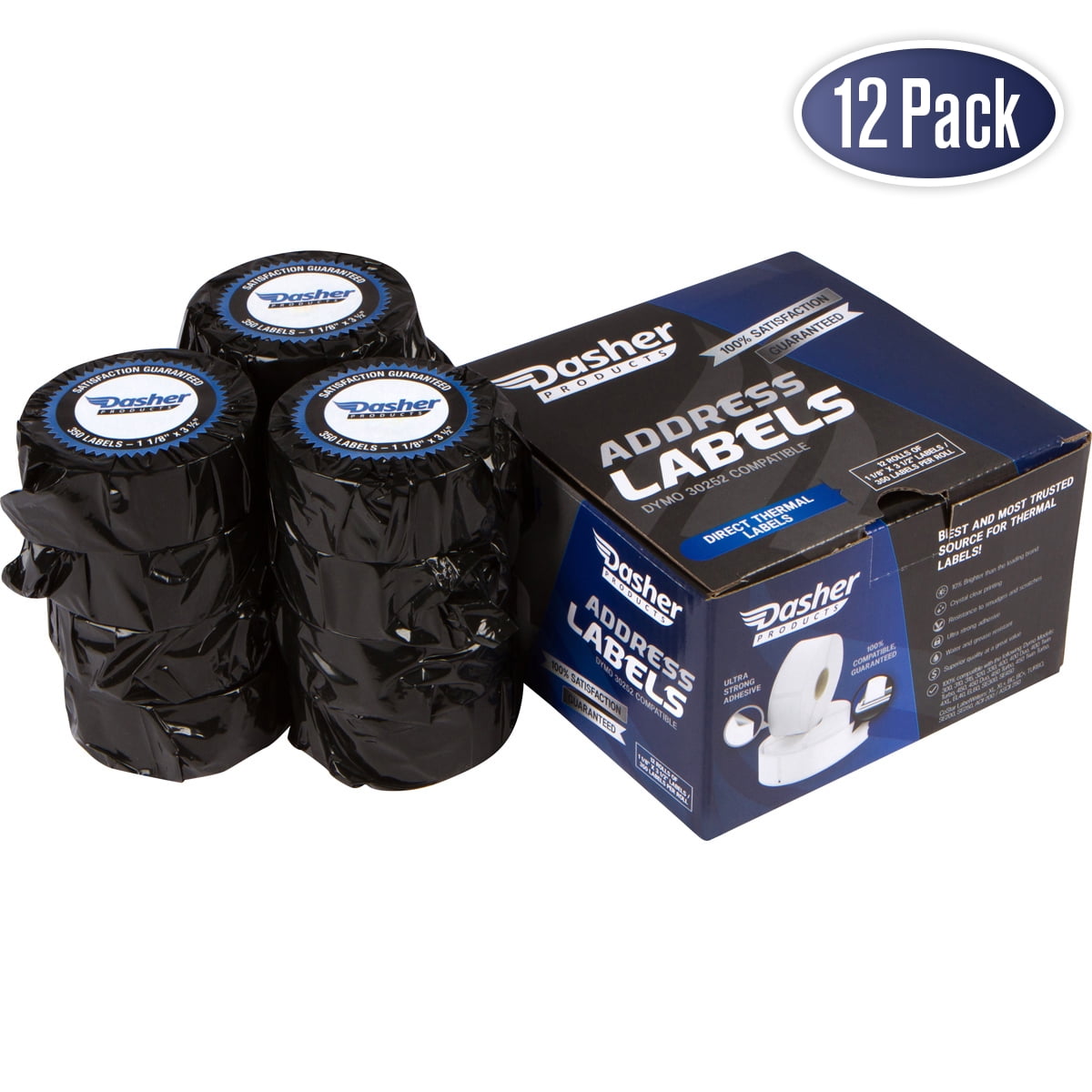 Dymo 30252 Compatible Address Labels - 1-1/8'' x 3-1/2'', 12 rolls of 350 Labels, Self-Adhesive ...
