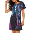 thumbnail image 2 of Pofeuu Neon Night Cityscape Print Women's Loose Fit Short Sleeve Nightgown, Comfortable Sleep Dress for Women, Casual Lounge Sleepwear, Soft Cotton Sleep Dress, 2 of 6