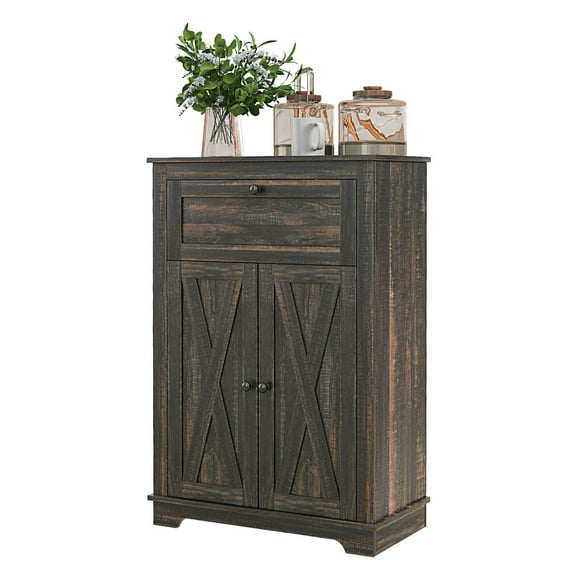 SAZYY Sideboard Buffet Storage Cabinet, Small Dark Brown Free Standing Cabinet with Doors and Drawer for Kitchen, Living room