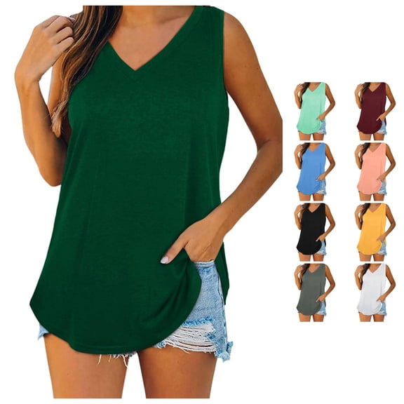 xfsWaSs Tank Top for Women Loose Fit Sleeveless Tshirts V Neck Summer Womens Tank Tops Solid Color Women's Tees and Tanks Tunic Top