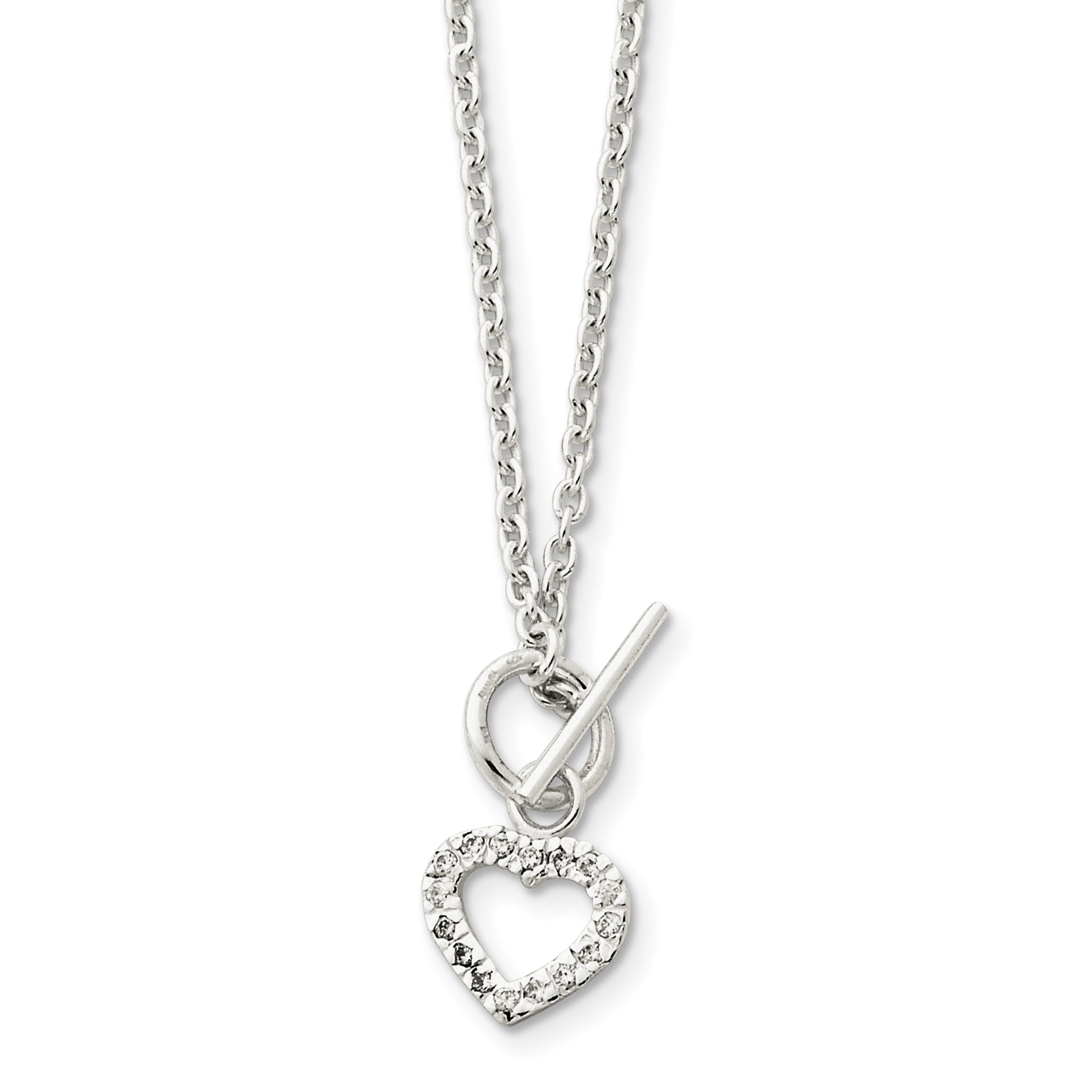 925 Sterling Silver Polished Round Cut Cubic Zirconia Heart Pendant 18in Necklace 925 Sterling Silver Polished Round Cut Cubic Zirconia Heart Pendant 18in Necklace