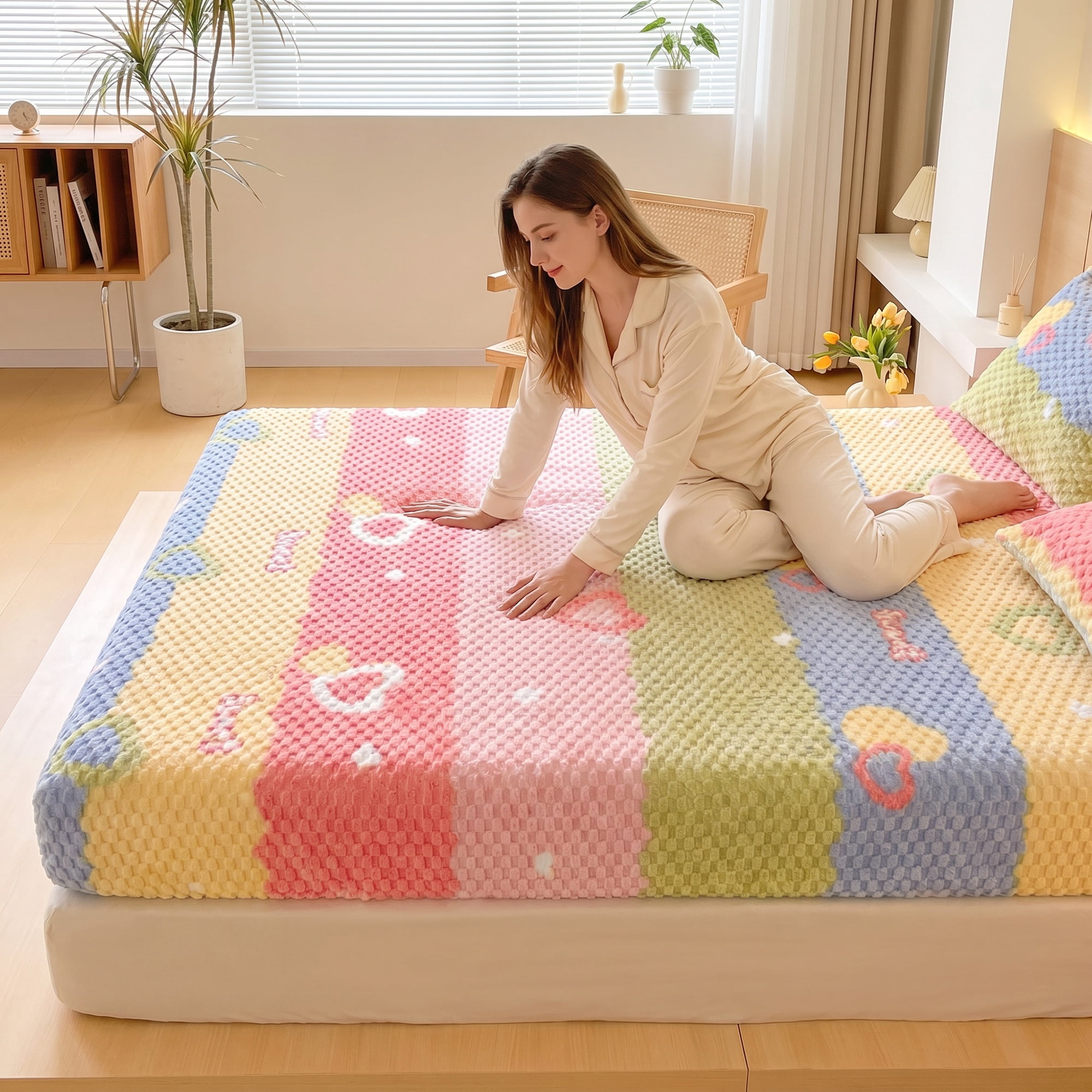 Unique Bargains Fitted Sheet Polyester Anti Wrinkle Soft Bedding 39.0"x74.8" Multicolor