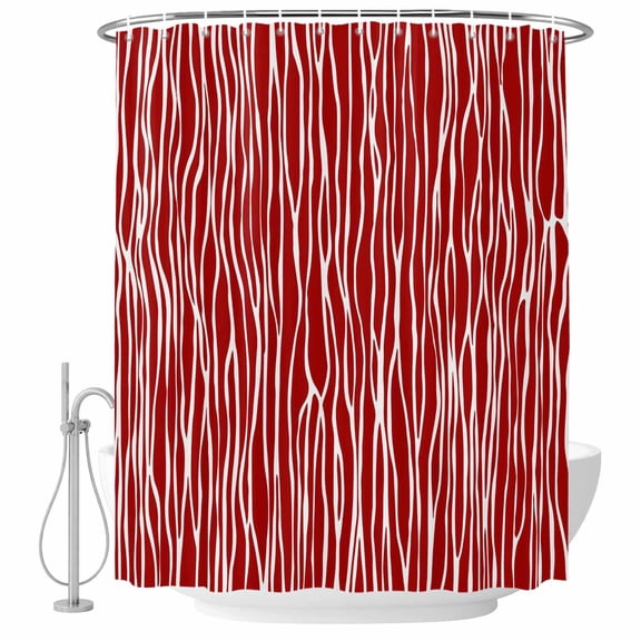 Red Striped Shower Curtain Set - Standard 72" x 72" Washable Bathtub Curtain with 12 Hooks, Classic Minimalist Waves Lines Pattern Waterproof Fabric Stall Shower Curtains for Bathroom/Bathtub Décor
