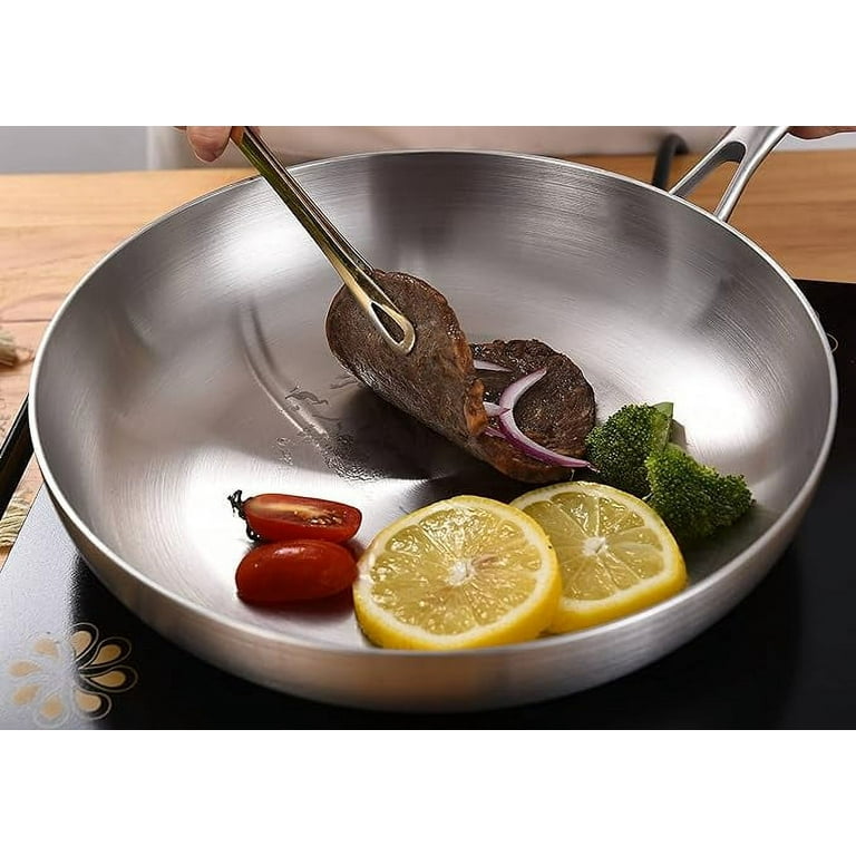 LOLYKITCH 12 inch Tri-Ply Stainless Steel Frying Pan,Skillet,Induction Pan,Dishwasher and Oven Safe.(Removable Handle)