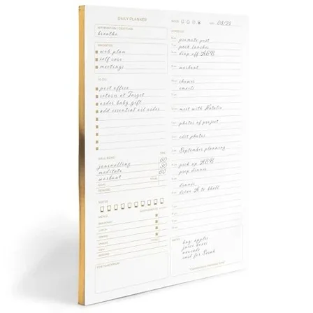 Daily To Do List Notepad -Daily Planner Pad 8.5 X 11 50 Sheet With Gold Edge