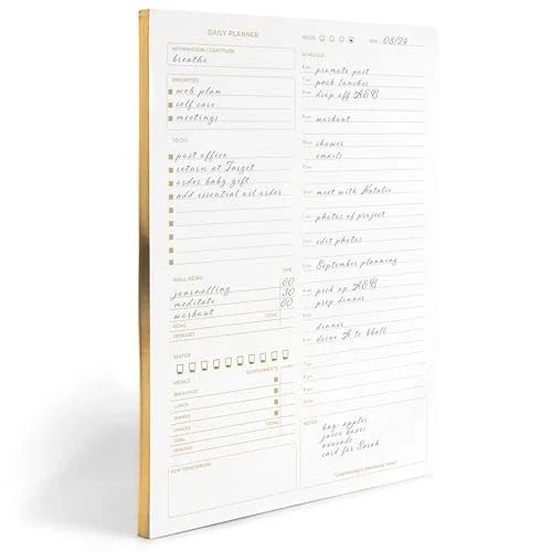 Daily To Do List Notepad -Daily Planner Pad 8.5 X 11 50 Sheet With Gold Edge
