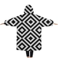 thumbnail image 2 of Oversized Wearable Blanket Hoodie,Black White Checkerboard Checkered Pattern Sherpa Blanket Hoodie with Super Pockets,Super Warm Fuzzy Pullover for Women & Men, 2 of 6