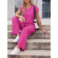 thumbnail image 5 of Cueply 2 Piece Sets for Women Summer Casual Vacation Outfits Cap Sleeve Wide Leg Long Pants Lounge Sets, 5 of 10