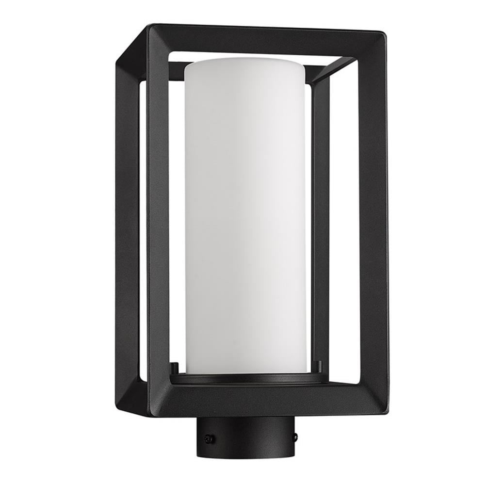 Smyth 1-Light Outdoor Post Light in Natural Black and Opal Glass