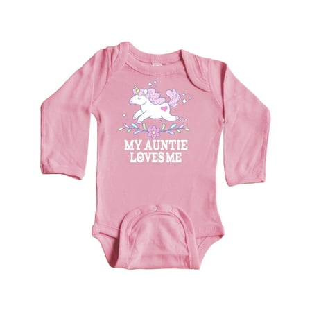 

Inktastic My Auntie Loves Me Unicorn Gift Baby Girl Long Sleeve Bodysuit