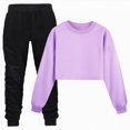 thumbnail image 2 of Gibobby Girls Outfits 2 Piece Crew Neck Short Sleeve Patchwork Tops And Skirts Set Breathable Sprotswear Summer Girls Clothes Set(8-10 Years,Purple), 2 of 6