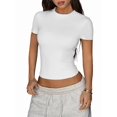 thumbnail image 3 of Gynyvoja Short Sleeve Shirts for Women Round Neck Basic Double Lined Tees Fitted Y2k Crop Tops White L, 3 of 9