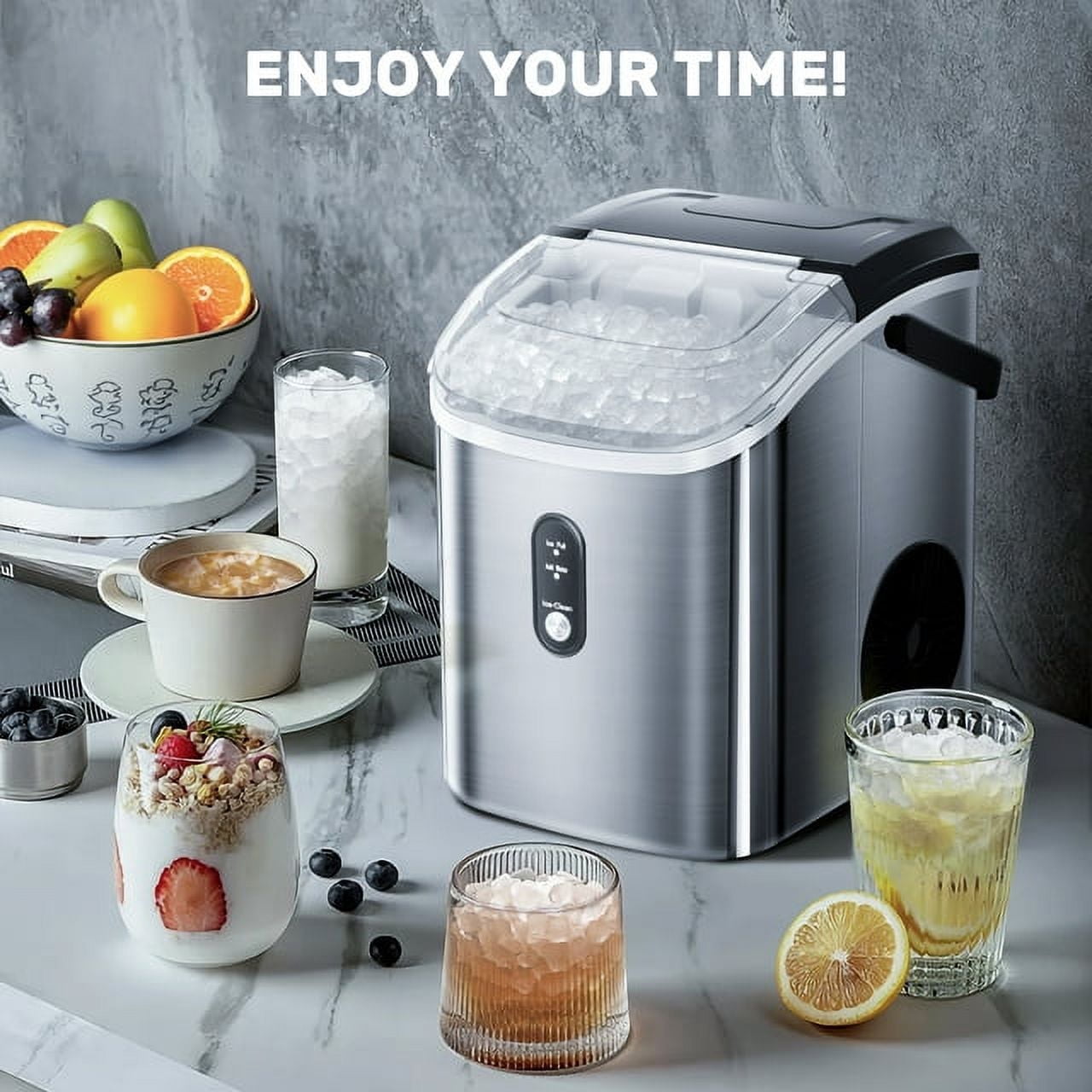 Auseo 35Lbs Nugget Ice Maker Countertop, Self-Cleaning with Ice Scoop, for Home/Office/Bar, Stainless Steel-Silver