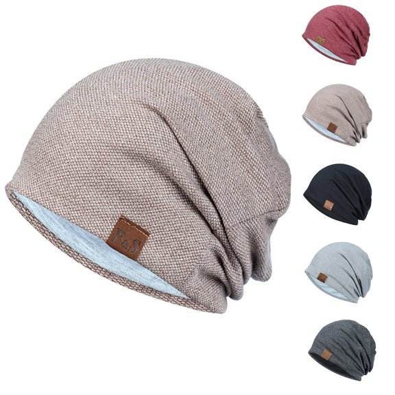 Knitted Beanie for Women Men BWASD Slouchy Pure Color Soft Knit Warm Double Layer Skull Caps Cuffed Hat Cold Weathe Black Beanie for Casual Wear All Season