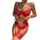 thumbnail image 1 of Erotic Lingerie Mesh Stitching Eyelashes Lace Hanging Chain Butterfly Four-piece Set, 1 of 4