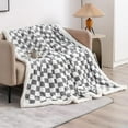 thumbnail image 5 of Sherpa Throw Blanket Fleece Blanket with Checkered Pattern Soft Thick Blanket for Couch, Bed, Sofa Luxurious Warm and Cozy for All Seasons (Grey, 60"x80"), 5 of 6