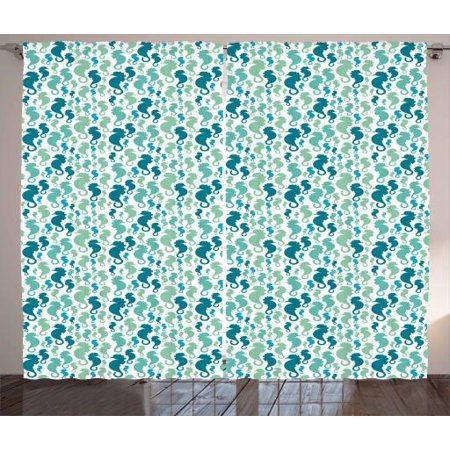 Seahorse Curtains 2 Panels Set Silhouette Sea Horse Figures