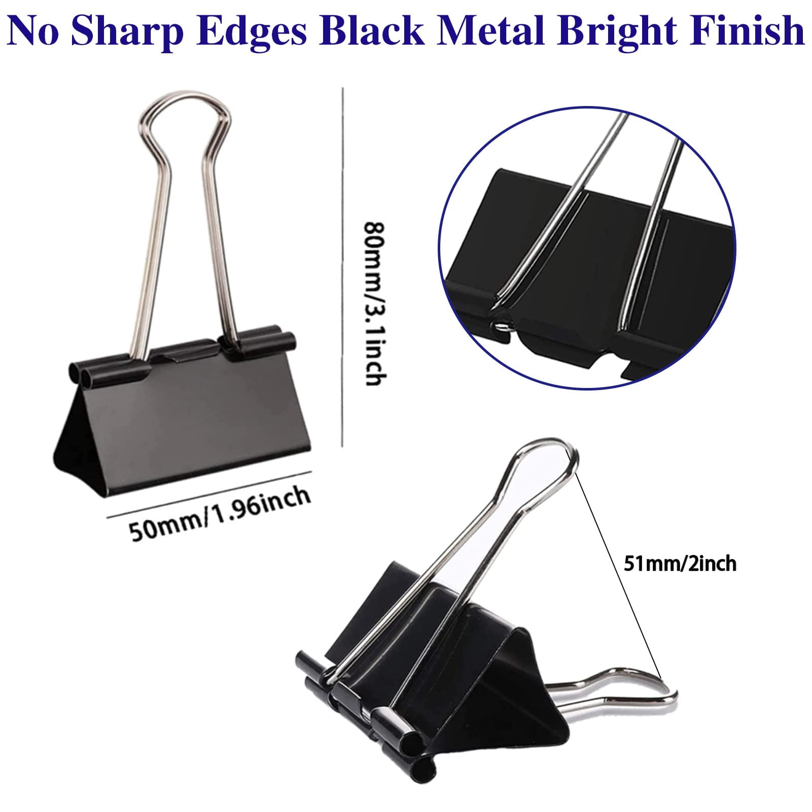 Large Binder Clips 2 Inch (72 Pack)  Extra Big Paper Clamps Giant For Office And Home Supplies Black