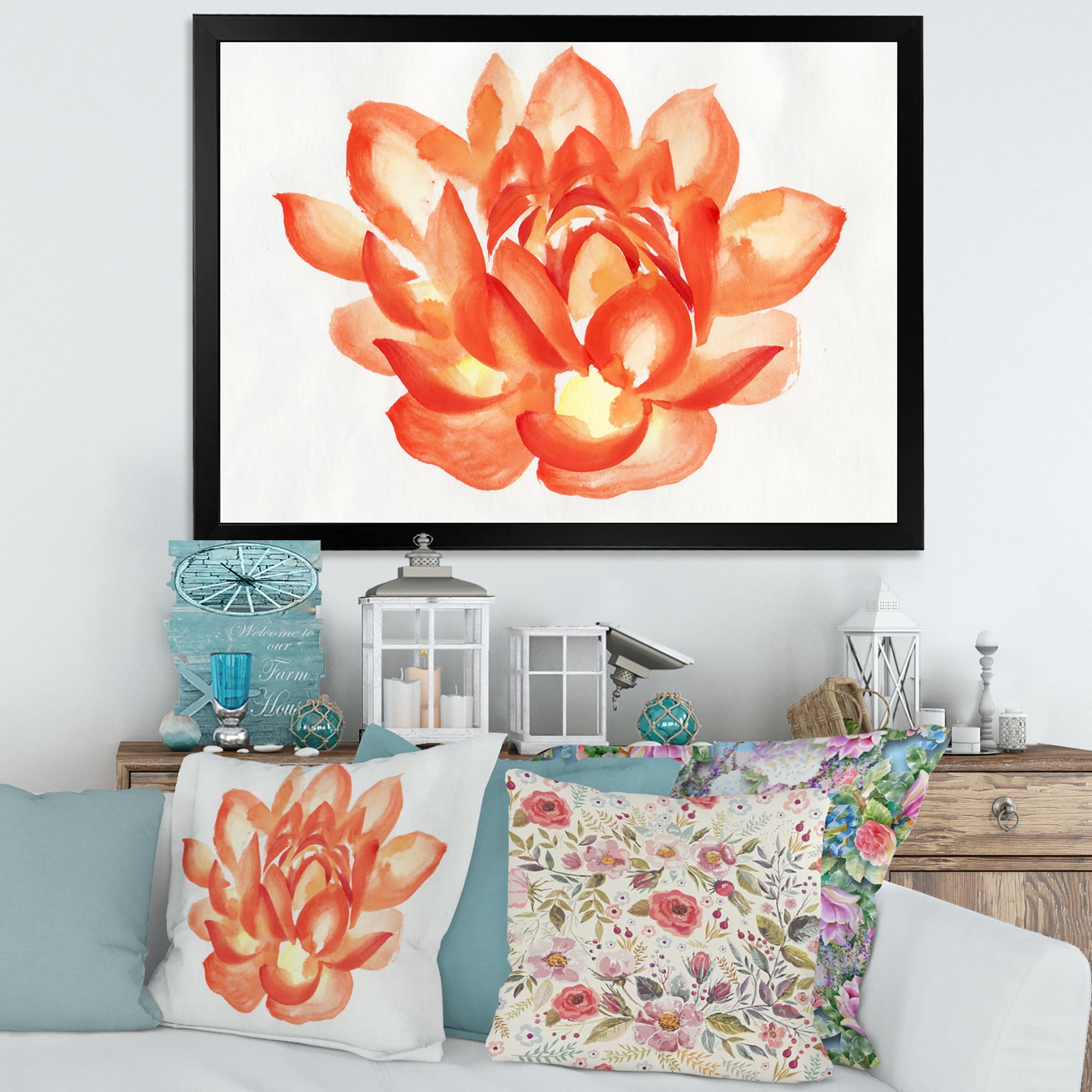 Designart 'Ancient Detail of A Orange Lotus' Traditional Framed Art Print
